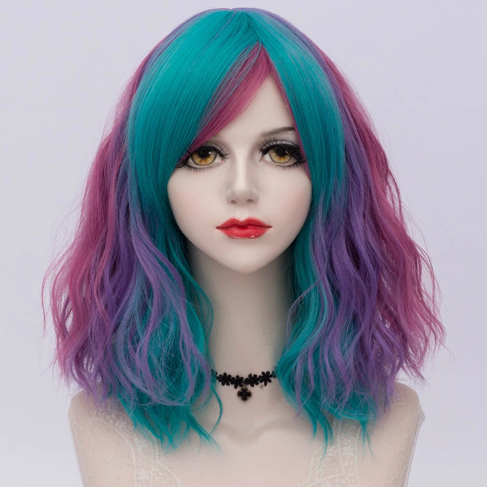 Rainbow wig 08 Косплей микс 35 см многоцветный Лолита косплей пушистый кудрявый Хэллоуин Радужный Омбре синтетический парик+ Кепка - Цвет: Rainbow wig 08