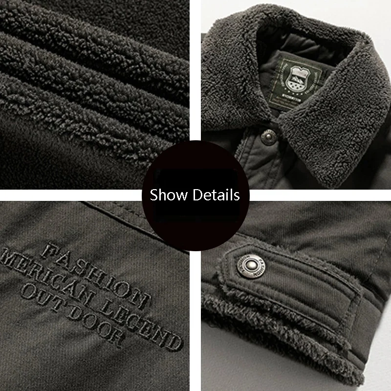 Мужская Утепленная куртка-бомбер из овечьей шерсти с меховым воротником зима 2021 |