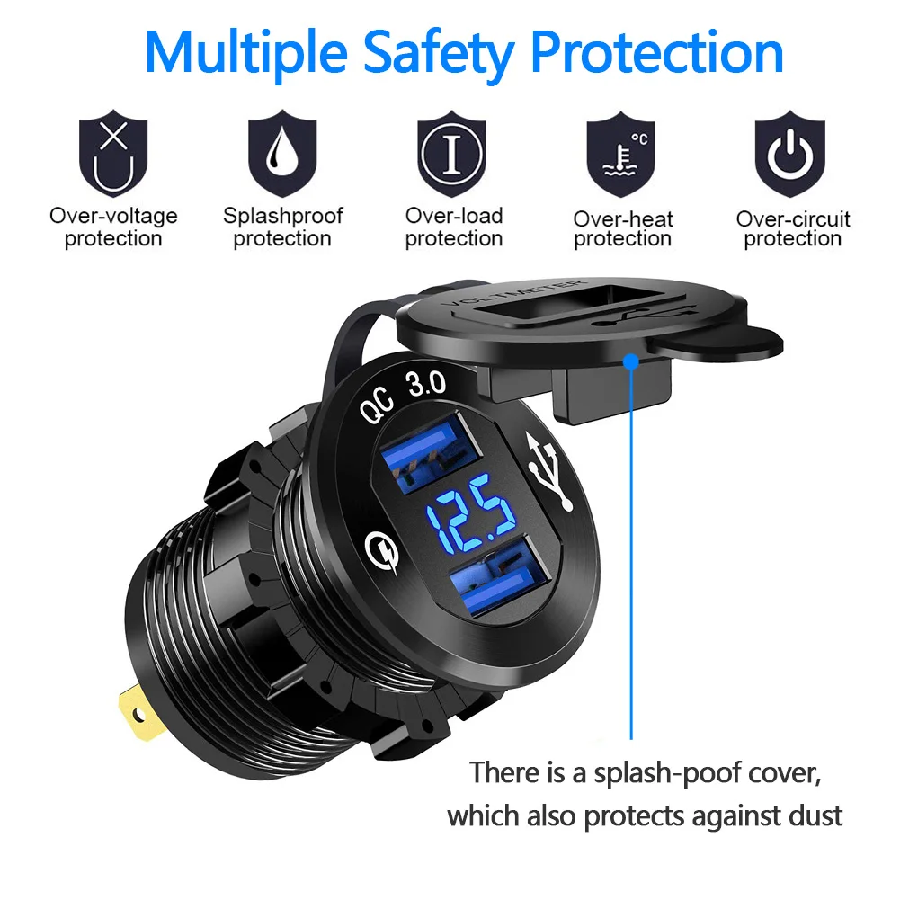 12В/24В Быстрая зарядка 3 0 Универсальный двойной USB быстрая QC для iPhone Samsung мобильный