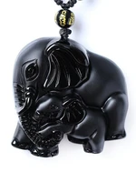 natural black obsidian elephant pendant beads necklace fashion charm jewellery hand carved ruyi amulet gifts for her women men