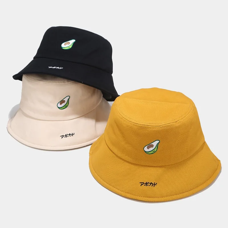 

New Cotton Avocado Panama Cap Foldable Woman's Fisherman Hat Unisex Cartoon Summer Bob Sun Beach Cap Literary Luxury Bucket Hat