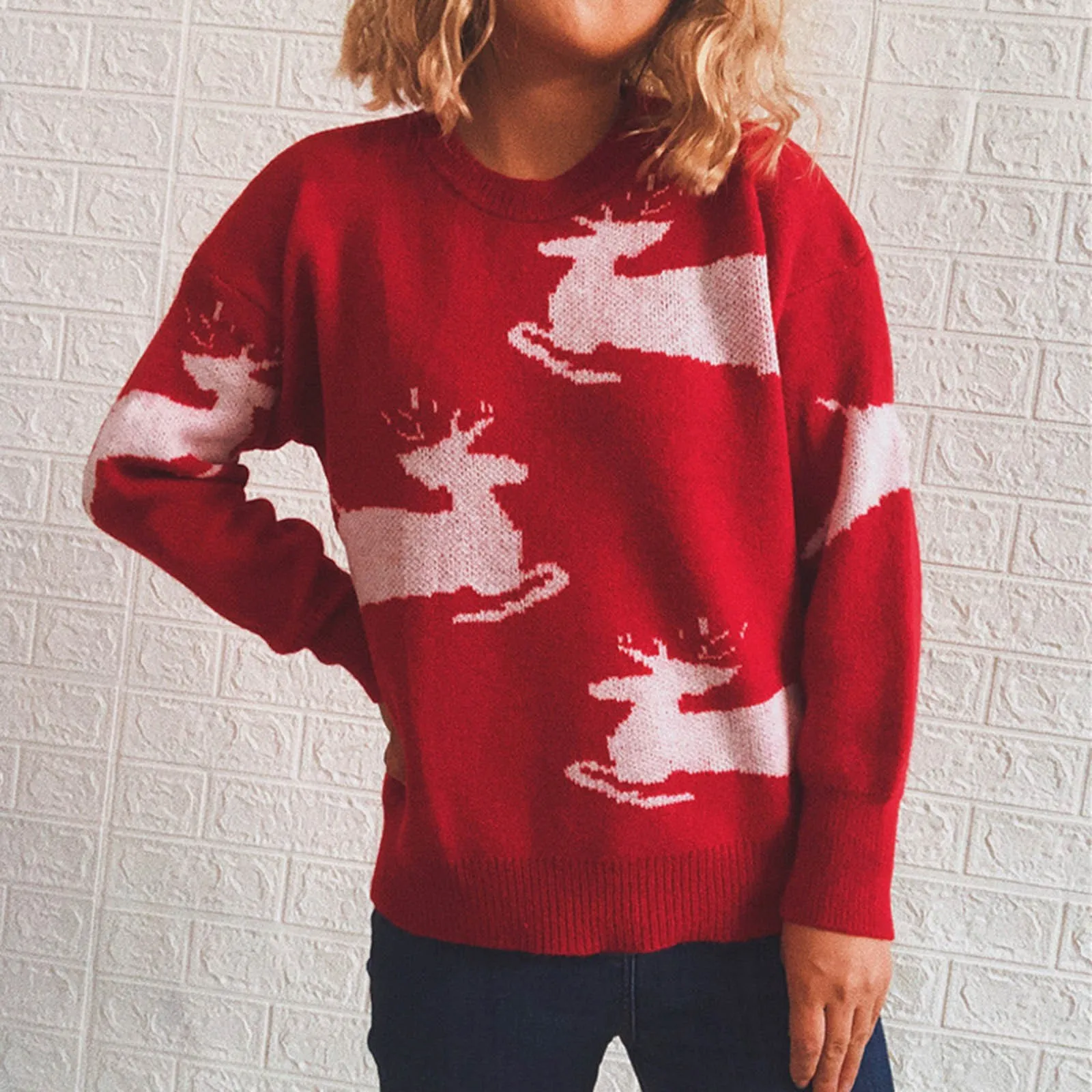 

Snowflake Pattern Red Sweaters For Womens Christmas Winter Warm Knitted Pullovers Tops Ladies Casual Loose Jumper Sueter A40
