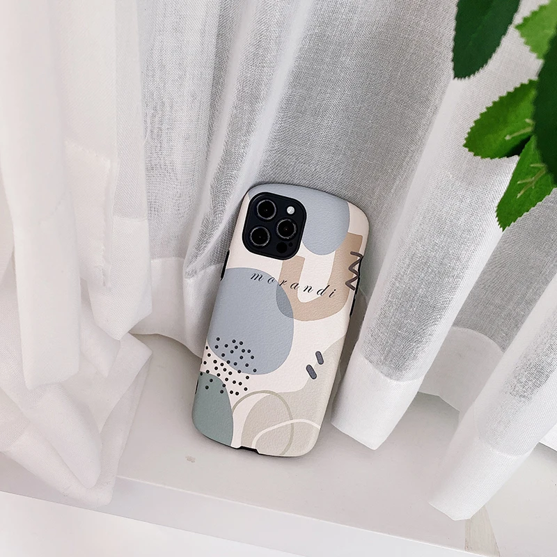 

For Morandi color matching 12/11Pro/Max/mini Apple X/XS/XR mobile phone case iPhone7/8plus embossed lambskin oval case