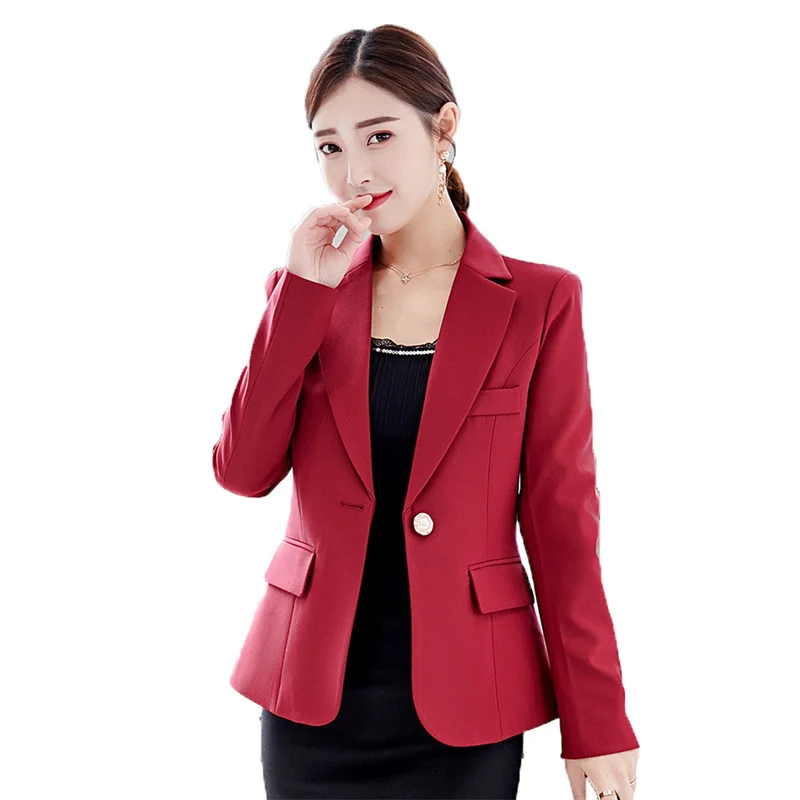 

2021New Blazer Coat Women Spring Autumn Gray Wine Red Casual Top Korean Plus Size Slim Fashion Office Small Blazer Clothes GH300