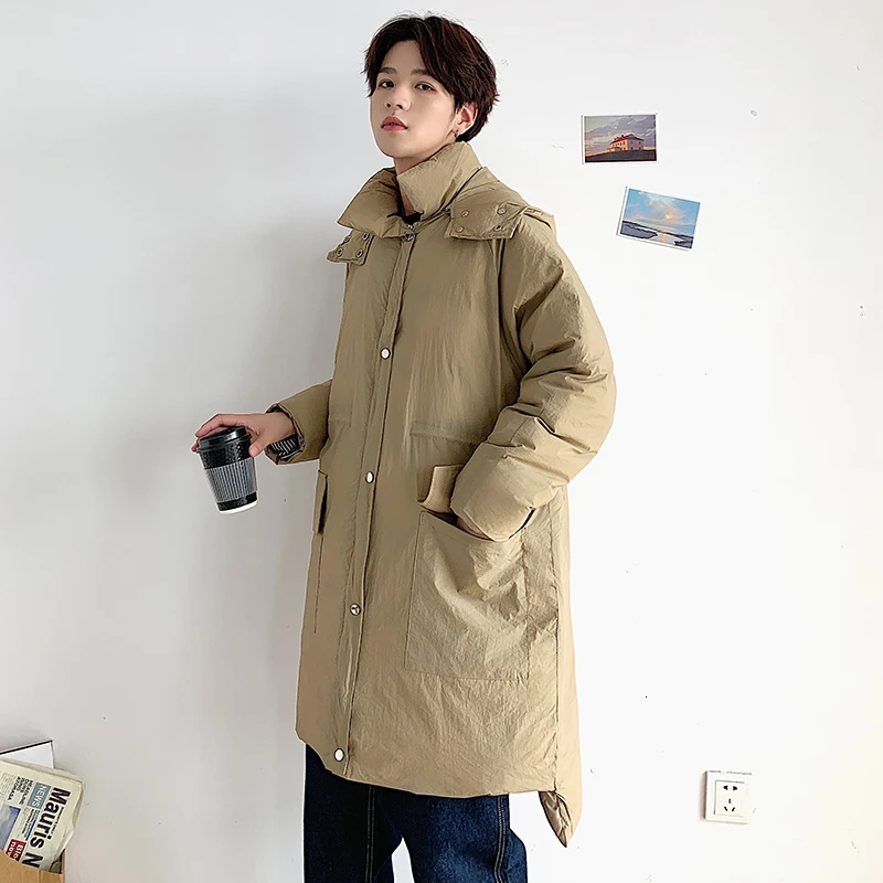 Зимнее пальто Мужская теплая Толстая Модная парка однотонная Повседневная