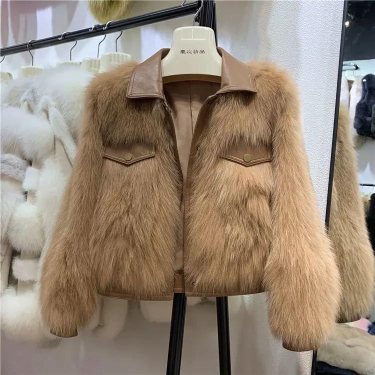 2021 Women Short Faux Fox Fur Jacket Autumn Winter New Lapel Fashion Parker Female Fur Coat Loose Elegant Buttons OverCoat