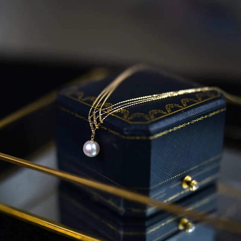 Miglior Gioielli In Oro Giallo Massiccio 18 Carati (AU750) Collana Da Donna In Pizzo Catena Girocollo Akoya Naturale Perla Di Mare Moda Donna