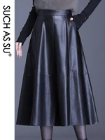 such as su pleated black leather skirt women high waisted pockets leather skirts size clothing for women mid calf skirt