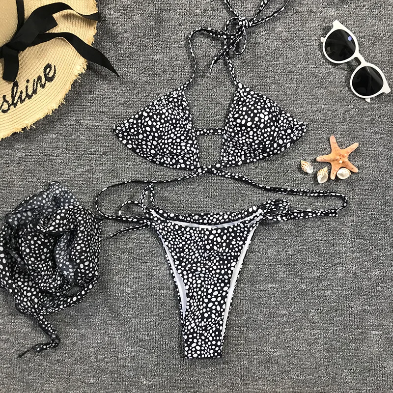 Сексуальное бикини с леопардовым принтом и юбкой лямкой на шее пляжная одежда