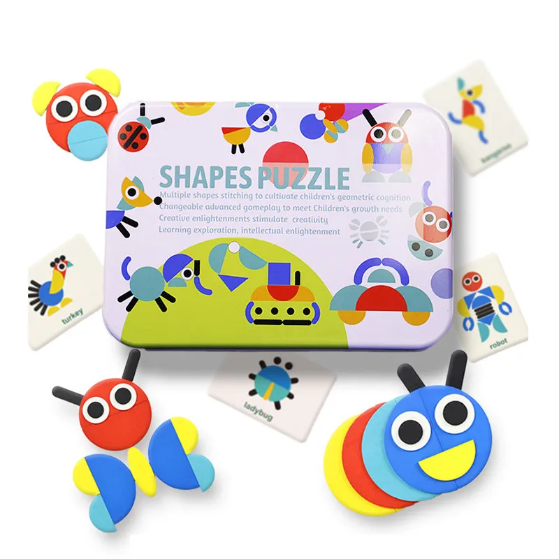 Wooden Pattern Animals Jigsaw Puzzle Sorting and Stacking Games Early Education Toys for Toddlers Color Cartoon Animal Patchwork | Игрушки и