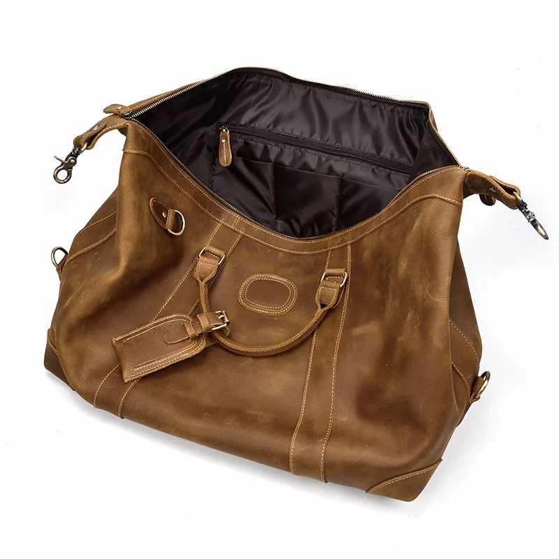 Men's retro travel bag natural leather large-capacity luggage bag 20 inch leather handbag fitness shoulder messenger bag
