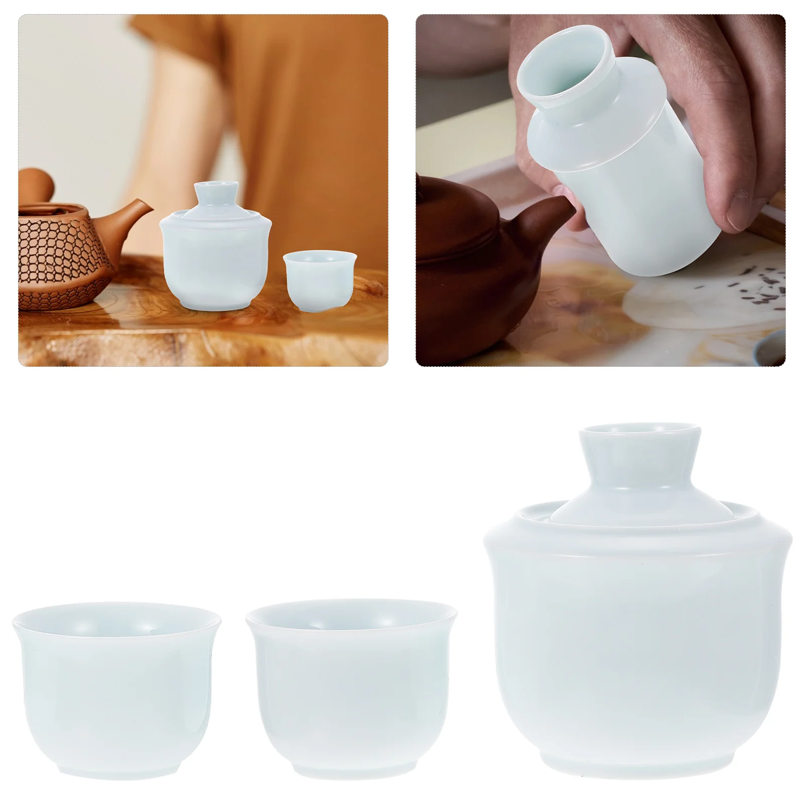 

1 Set of Practical Chinese Style Ceramic Warmer with Cups (Sky-blue)