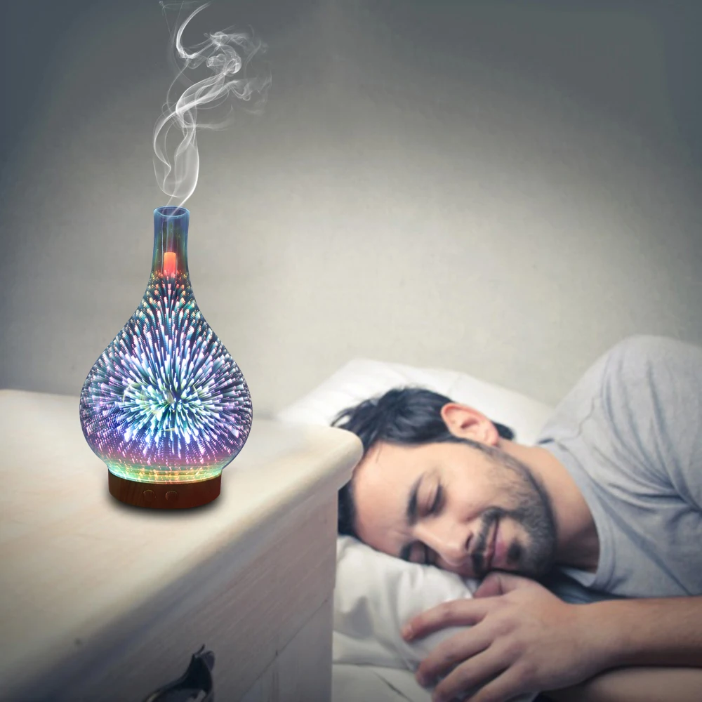3D Firework Glass Vase Shape Air Humidifier with 7 Color Led Night Light Aroma Essential Oil Diffuser Mist Maker Ultrasonic | Бытовая