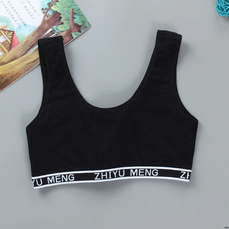 

Kids Cotton Sports Training Bra Underwear Solid Color Letters Printed Scoop Neckline Teenage Puberty Girl Wireless Bralette Vest