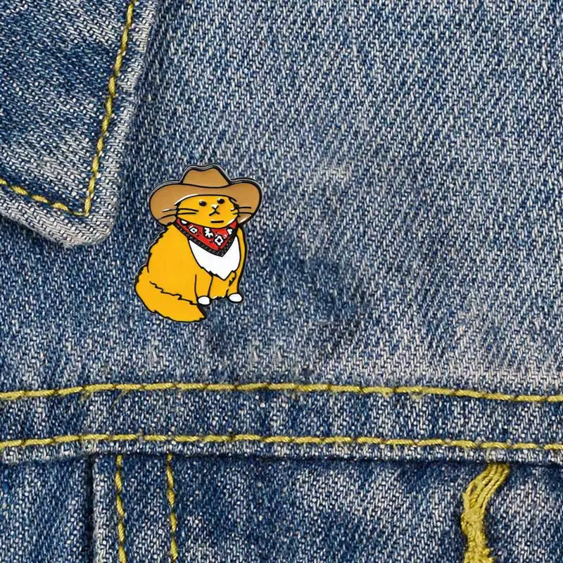 Эмалированная брошь в форме ковбойской кошки забавные броши животного шляпы