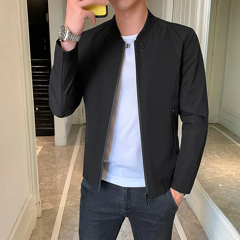 

Solid Slim Fit Stand Collar Jacket Male Overcoat Spring Autumn Bomber Jackets Business High Quality Jacket Coats Zipper M-5xl
