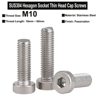 2pcs m10x16mm60mm sus304 stainless steel hexagon socket thin head cap screws din7984