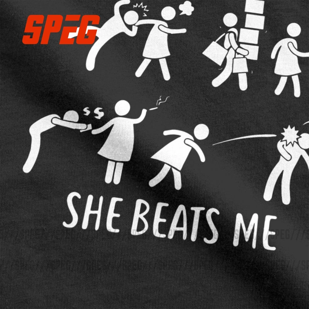 She Beats Me Мужская футболка подарки для мужа бойфренда черный саркастический