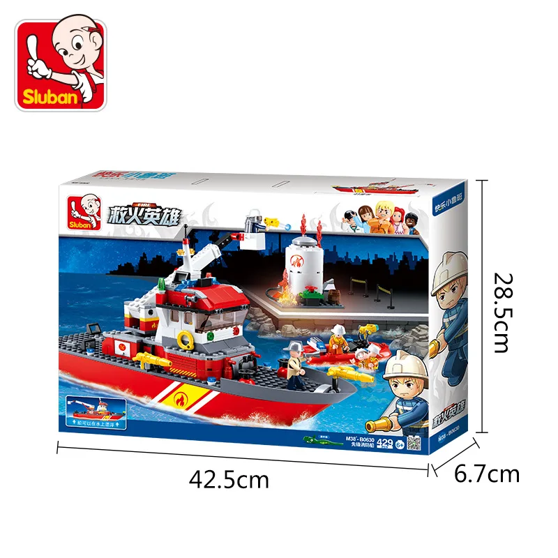 

DIY sLuban 0630 Building Blocks Fire Fighting Hero Series Pioneer Fire Boat Rescue Boat Children Assembling Toys