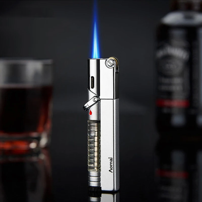 

Side-slip Grinding Wheel Ignition Straight Into The Blue Flame Windproof Lighter Inflatable Metal Encendedores Adjustable Fmale