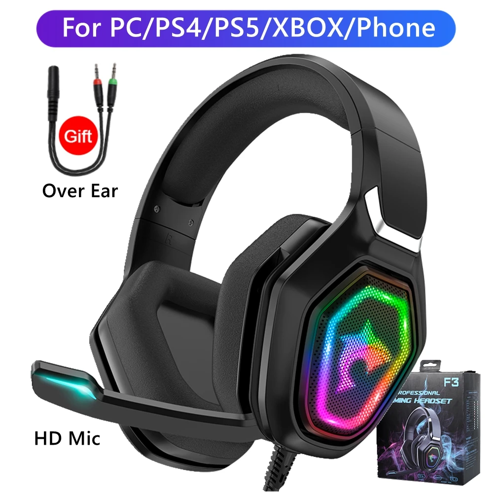 Игровая гарнитура для телефона 9D с микрофоном и RGB светодиодный накладной