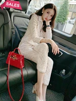 new elegant light pink fashion gold bar woolen pearl net red two piece suit