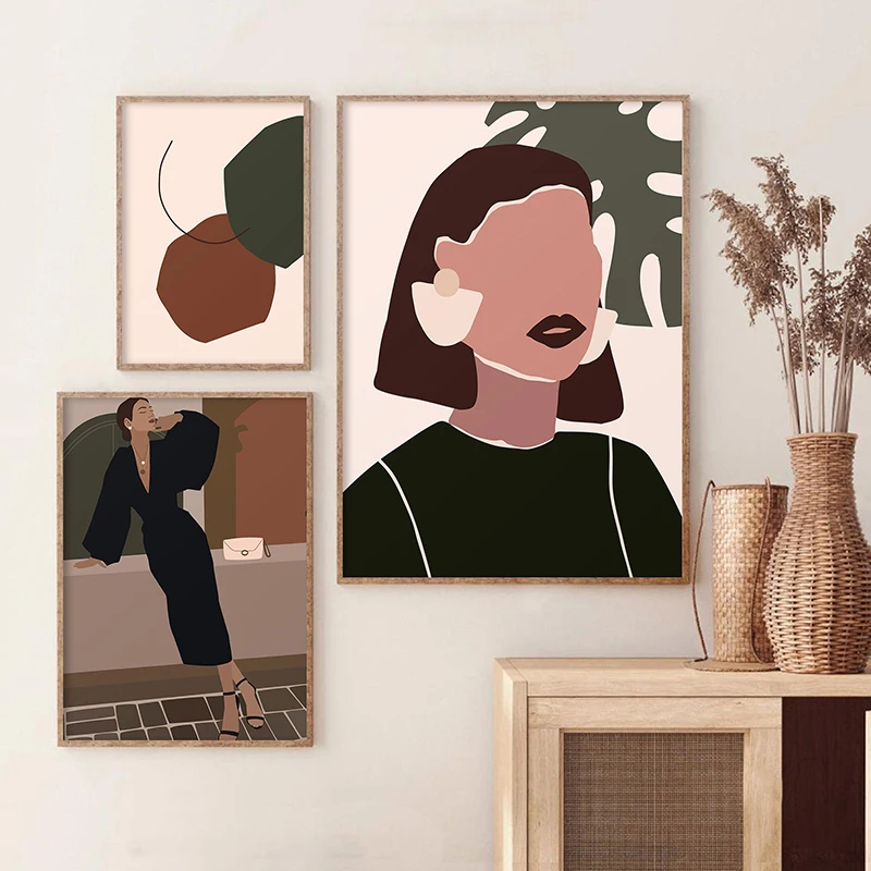 

Boho Minimalist Abstract Girl Sun Moon Eye Leaf Landscape Wall Art Print Canvas Painting Nordic Poster Wall Pictures Home Decor