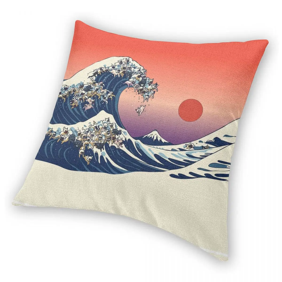 Квадратная наволочка The Great Wave Of French Bulldog Полиэстеровая льняная бархатная