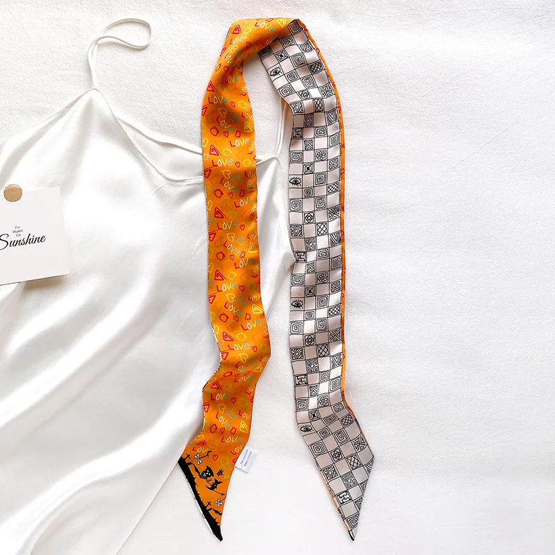 Длинный шелковый шарф лента Женский атласный шейный бандаж для волос мягкий