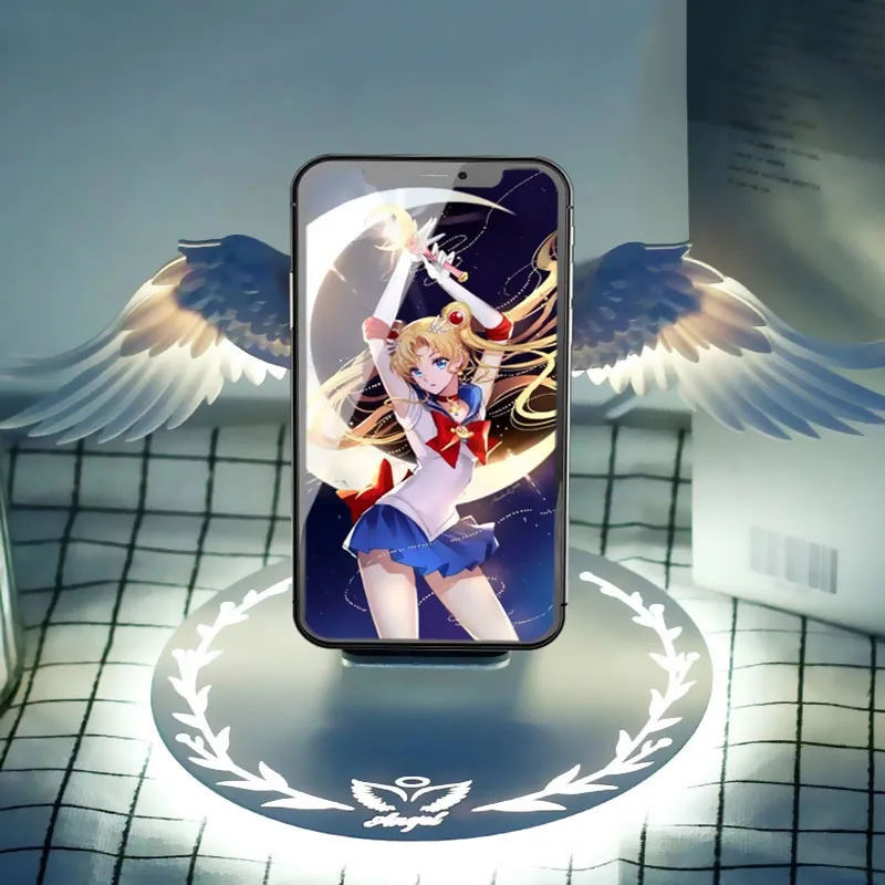 

Universal LED Qi Wireless Charge Dock 10W Angel Wing Fast Wireless Charger For Cellphone 12 13 Pro X XR 8 Plus Mobile Phone
