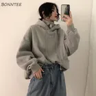 Толстовки женские осенне-зимние, модные, в Корейском стиле, простые, повседневные, уличные, высокого качества, мягкие, свободные, однотонные, женская одежда