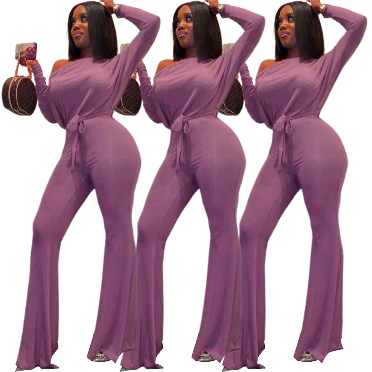 

Соблазнительный комбинезон Chiclover с высокой талией, оптовая продажа, пикантные комбинезоны со скошенными плечами, расклешенные брюки, уличн...