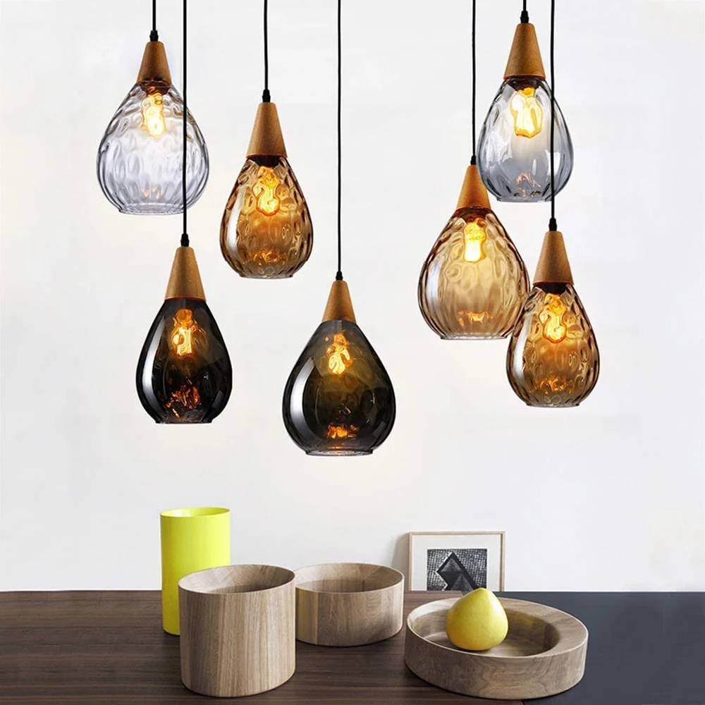 Скандинавский светодиодный подвесной светильник s капли воды стекло дерево