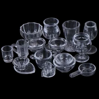 17pcsset mini transparent diy pretend play kitchenware toy drink cups dish plate tableware miniatures