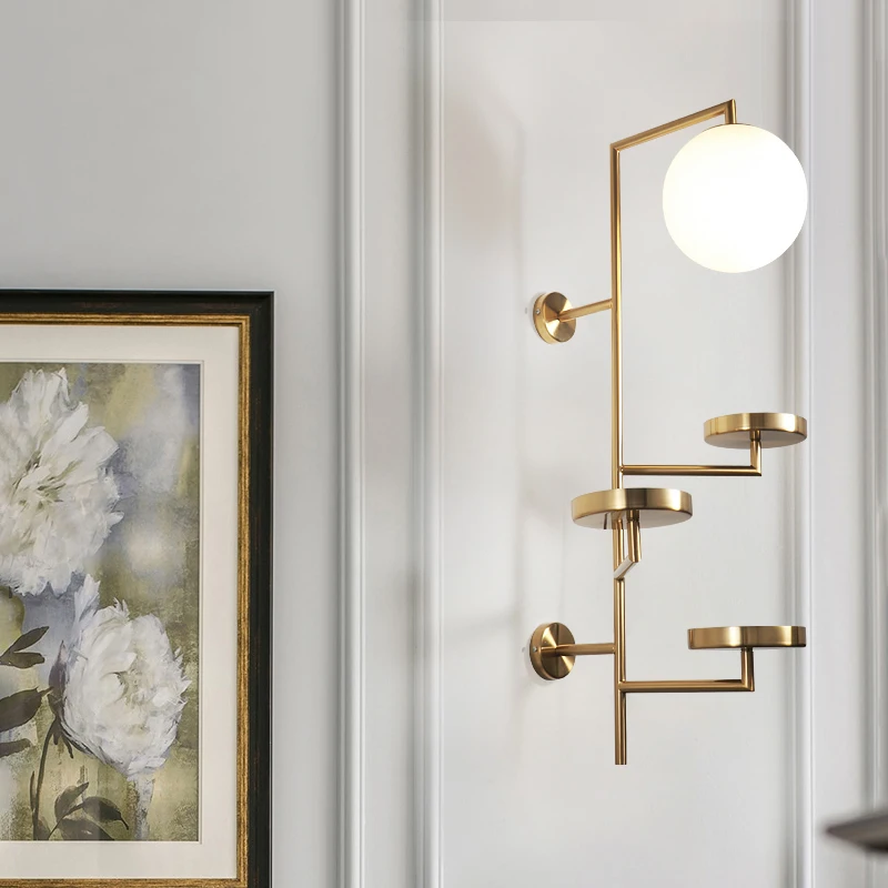 

Post Modern Line Wall Lamp Minimalism Nordic Glass Ball Led Wall Sconce Light Fixtures Bathroom Bedside Mirror Lights Loft Decor