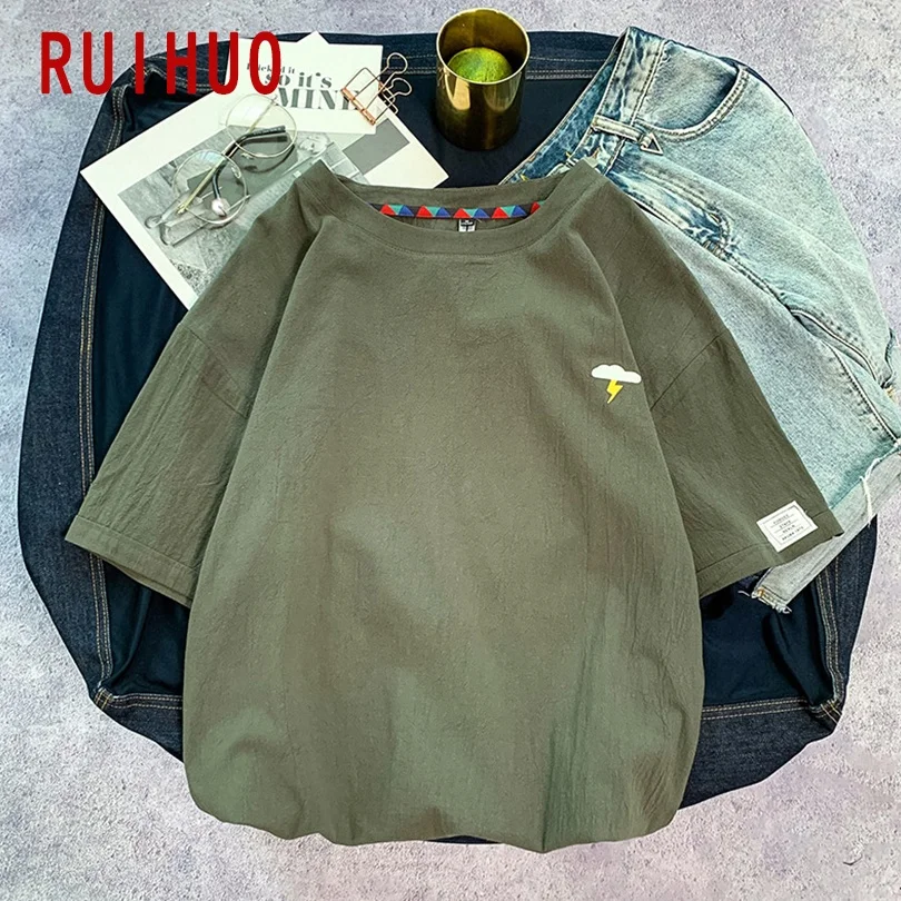 Винтажная Футболка RUIHUO с коротким рукавом для мужчин одежда черная футболка