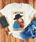 Футболка женская с круглым вырезом и коротким рукавом, с надписью I Only Kiss Cowboys