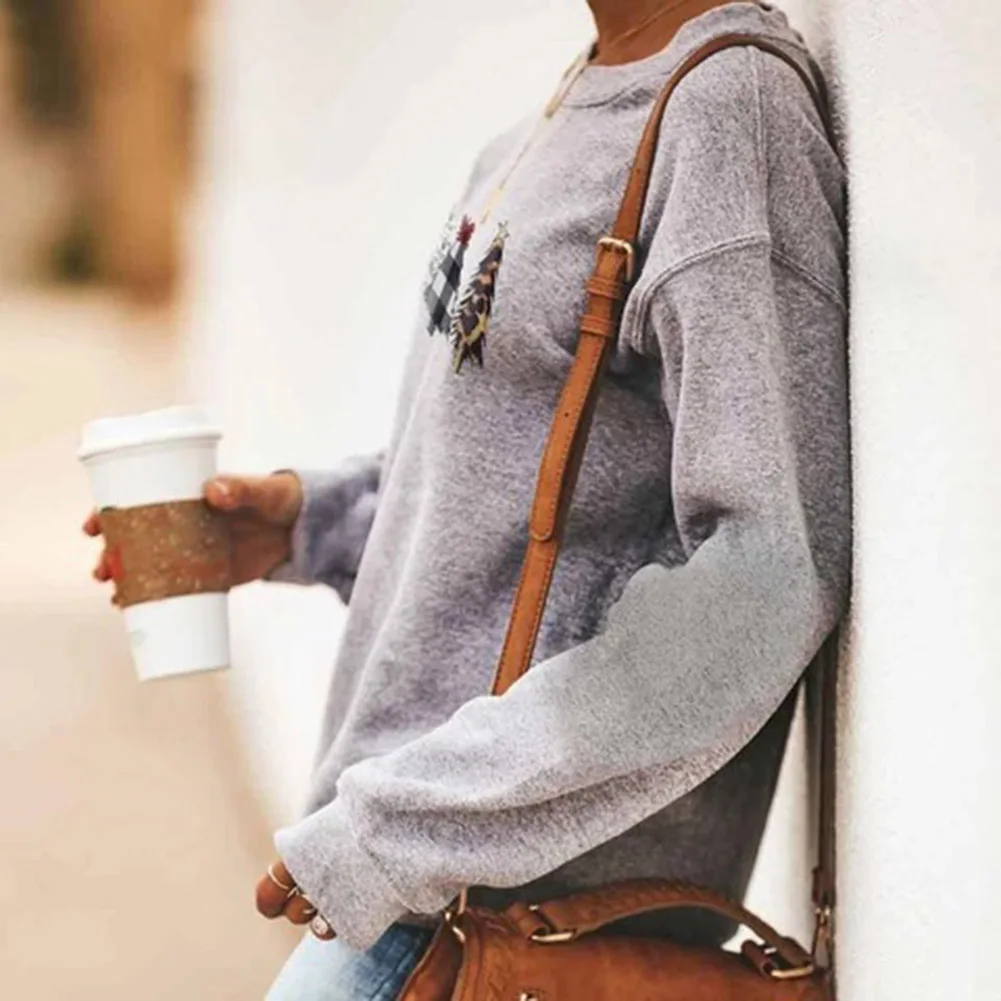 2019 Winter Women Christmas Festival Costume Hoodies With Big Pocket Long Sleeve Printed Warm Sweatshirts Plus Size | Женская одежда