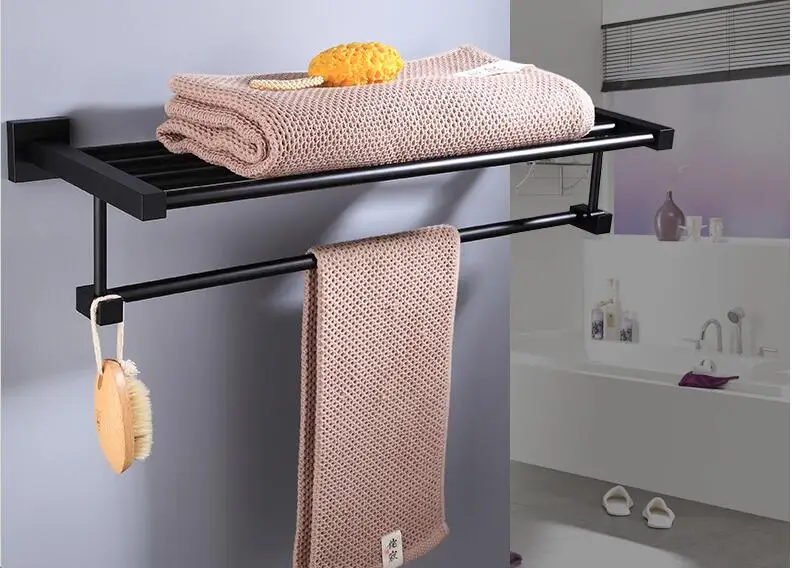 towel rack 1 Аксессуары для ванной комнаты полотенцесушитель бумажный держатель, вешалка для полотенец, держатель для туалетной щетки, держатель для полотенец алюминиевый черный набор аксессуаров для ванной комнаты - Цвет: towel rack 1
