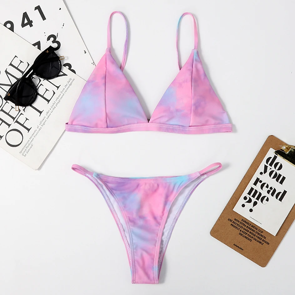 

Sexy Bikini Micro Women`s Swimsuit 2021 Tie Dye Mini Thong Bikinis Set Brazilian Swimming for Women Swimwear Female Bathing Suit