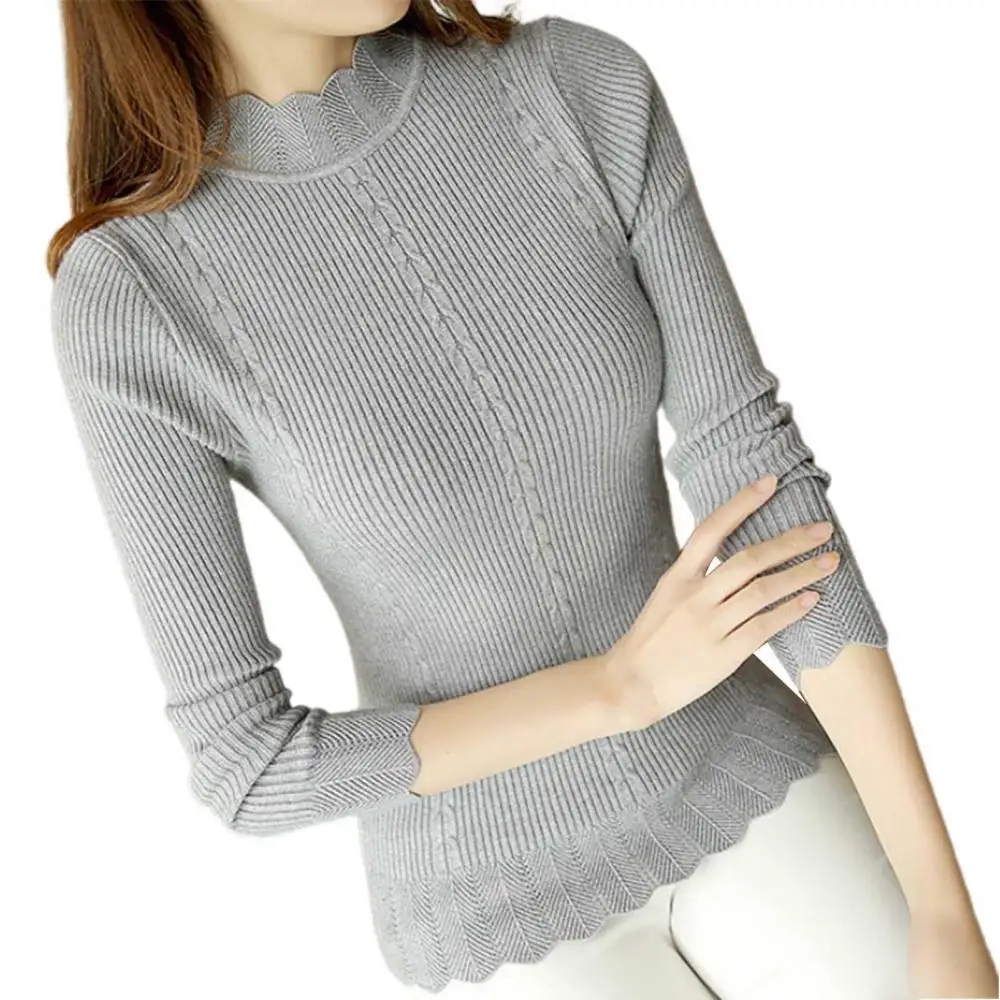 

Женские пуловеры, облегающий вязаный свитер в рубчик, эластичный базовый пуловер с ложным воротником и длинным рукавом, свитер на осень и зиму