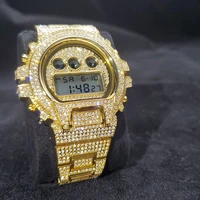 hiphop missfox top brand luxury digital mens watches waterproof gold gshock iced out steel electronics male wristwatch jewelry