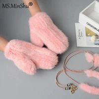 ms minshu women winter mink fur gloves fashion real mink fur mittens hand knitted drop shipping
