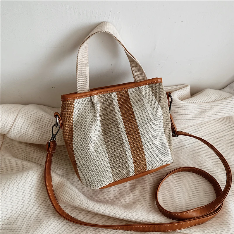 

2020 women bag stripped canvas Shoulder bag Designer bag brown Bucket bags Summer handbags Leather Small Crossbody pu totes