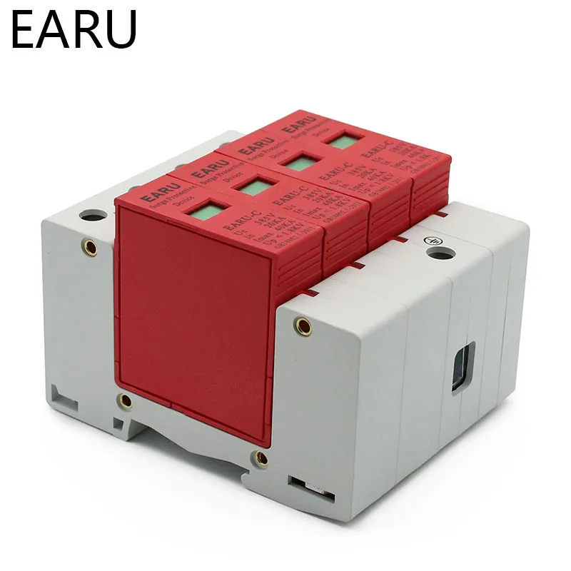 1pc AC SPD 3P+N 4P 20KA~40KA 385V House Lightning Surge Protector Protection Protective Low-voltage Arrester Device OEM Factory |