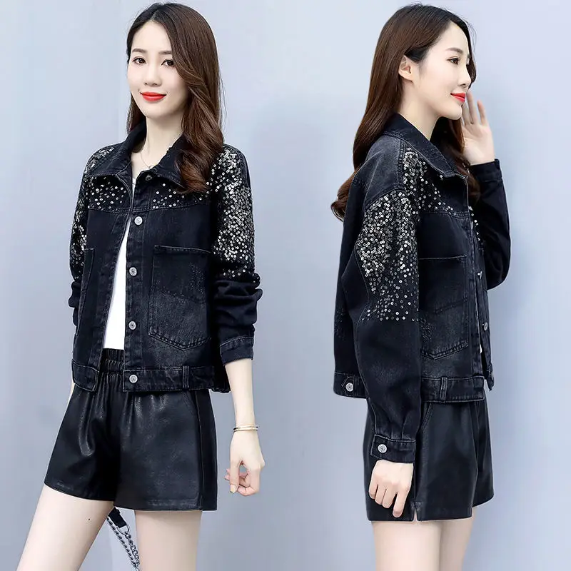 

Fashionable Sequin Denim Jacket Women's Spring And Autumn 2021 New Korean Loose Casual Short Denim Jacket