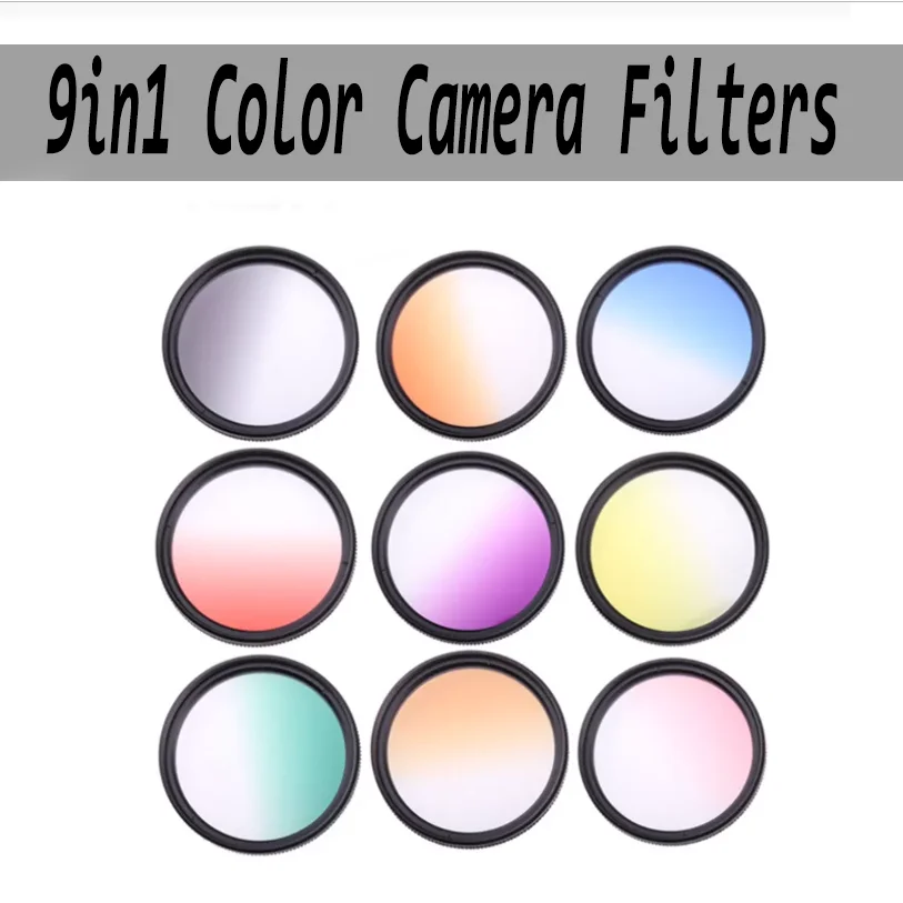 

Цветные фильтры 30/43/46/49/62/67/72/82 мм, градиентные красные, оранжевые, фиолетовые, желтые, Аксессуары для камер Canon, Nikon