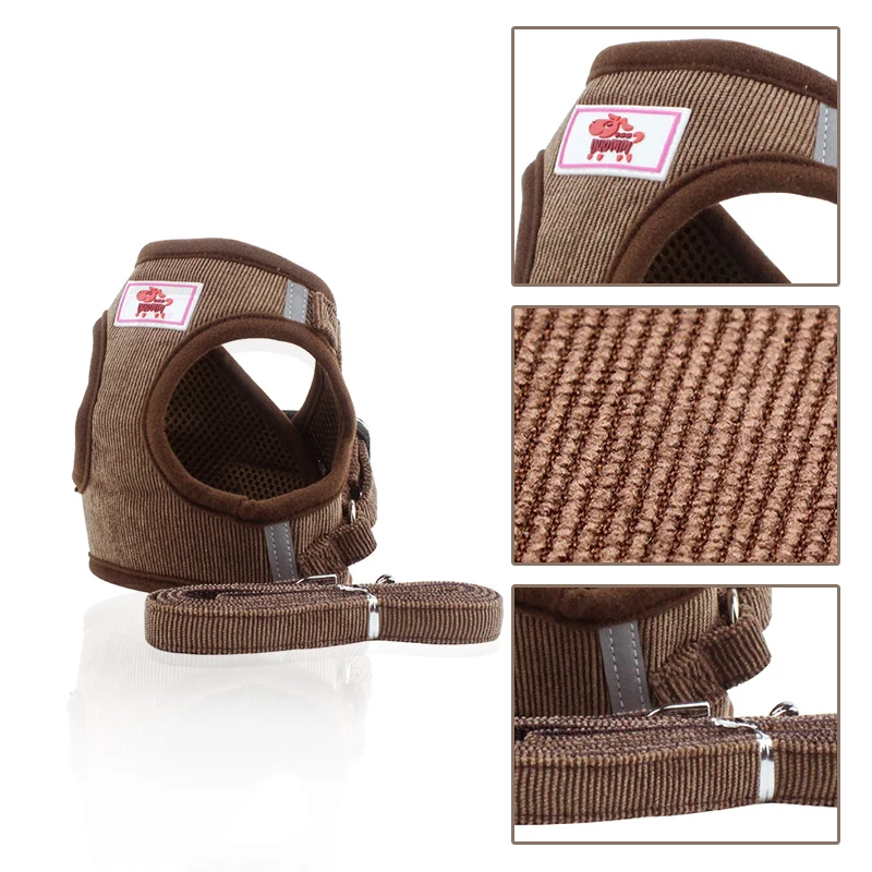 Комплект из ветрозащитного жилета и поводка для собак вельветовый дышащий