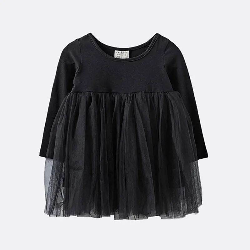 

Baby Cotton Long Sleeve Dresses Toddler Girls Mesh Princess Dresses New Spring Kids Clothing Casual Solid Children's Cute Dress