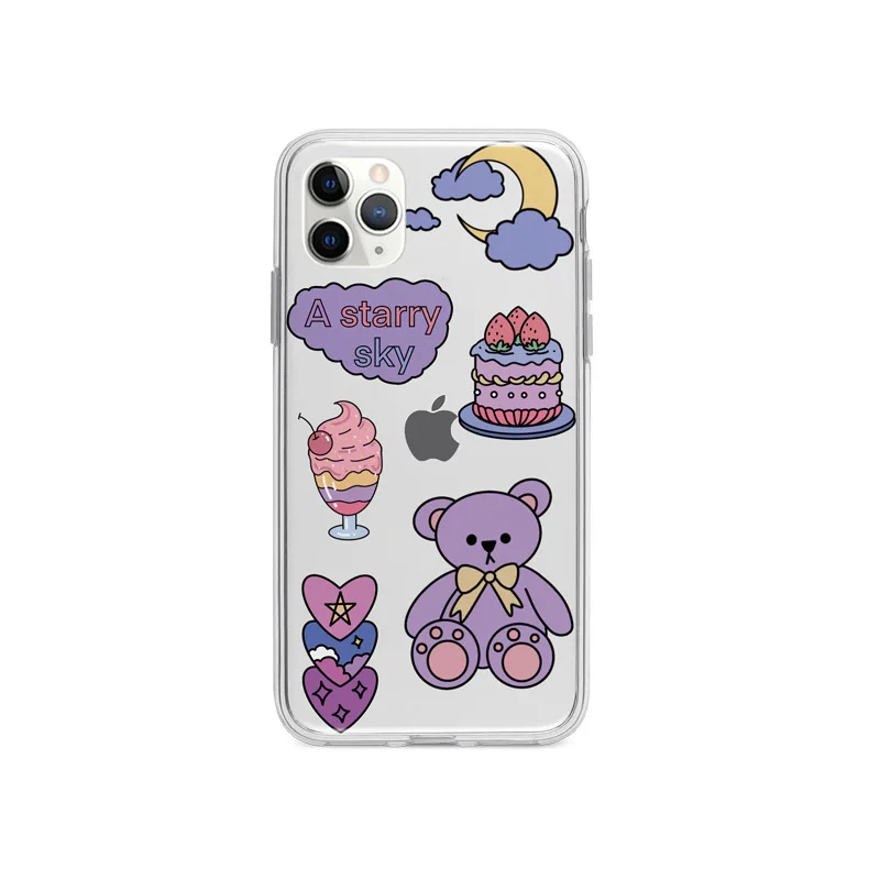 

Original Purple Bear New Apple 11 12promax Soft Shell All-inclusive Lens XR Suitable for IphoneX Transparent Cartoon 7p Female